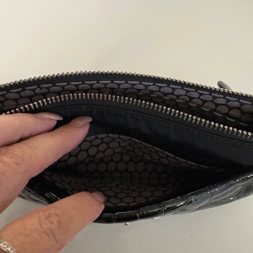 Brighton Black Nylon Faux Patent Leather Crossbody Bag Adjustable Strap Purse